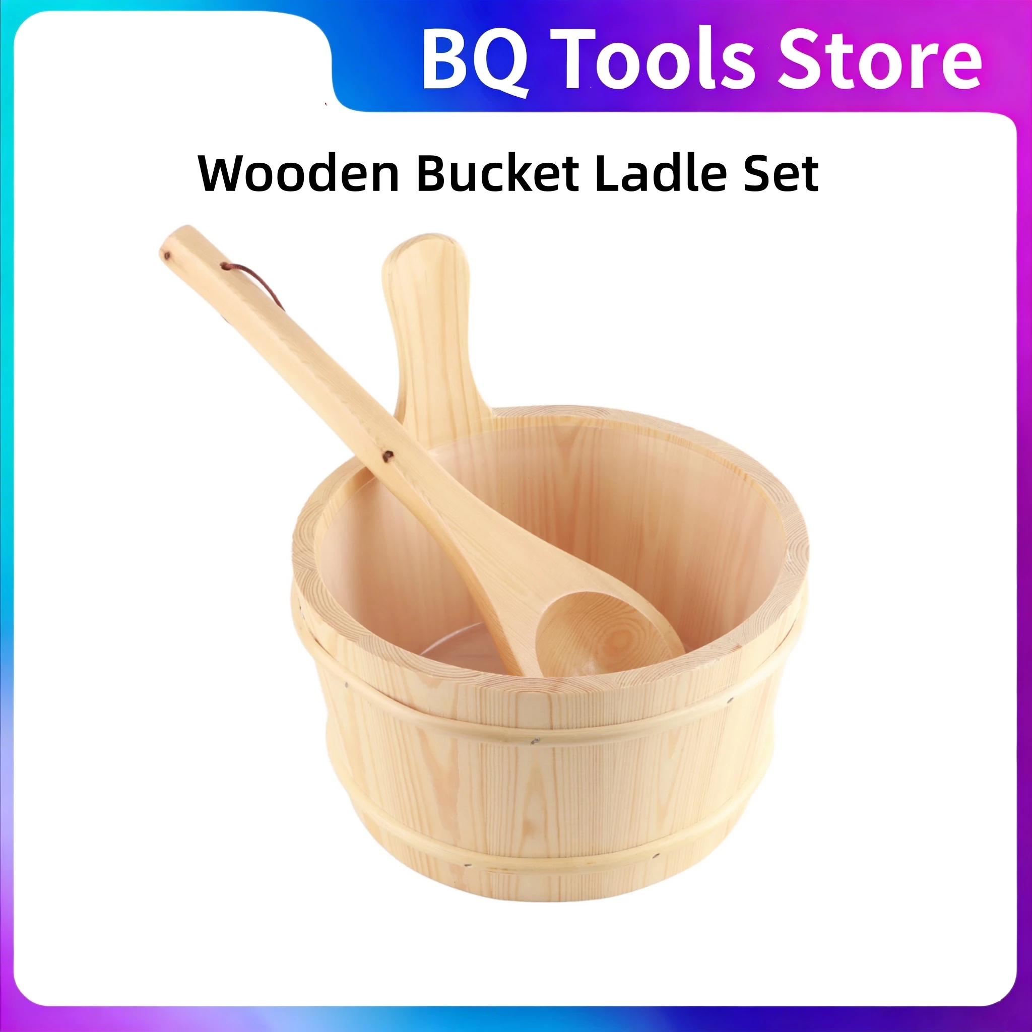 

Bathroom Natural Wooden Bucket Ladle Set for Sauna SPA Bath Accessories Wooden Buckets Wooden Sauna Bucket Wooden Water Bucket