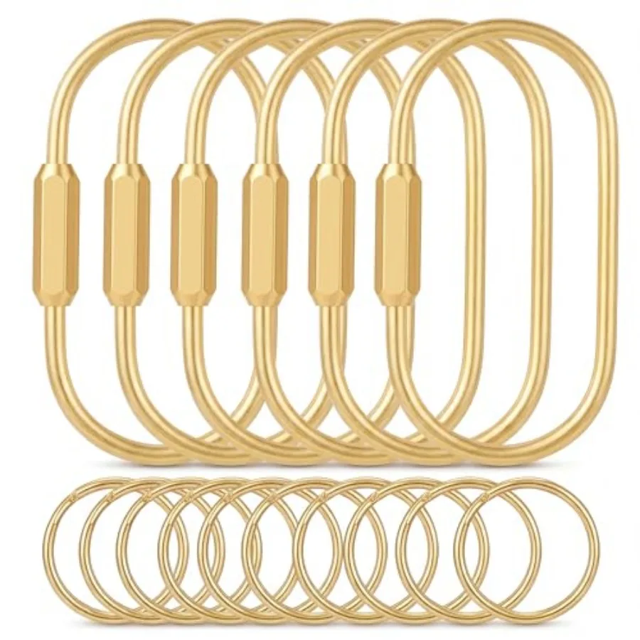 Paquete de 6 Mosquetones Dorados para Llaves, Soporte Premium de Latón con Cierre de Rosca para Llaveros de Mochilas, Bonitos Colgantes para Bolsos y Carteras