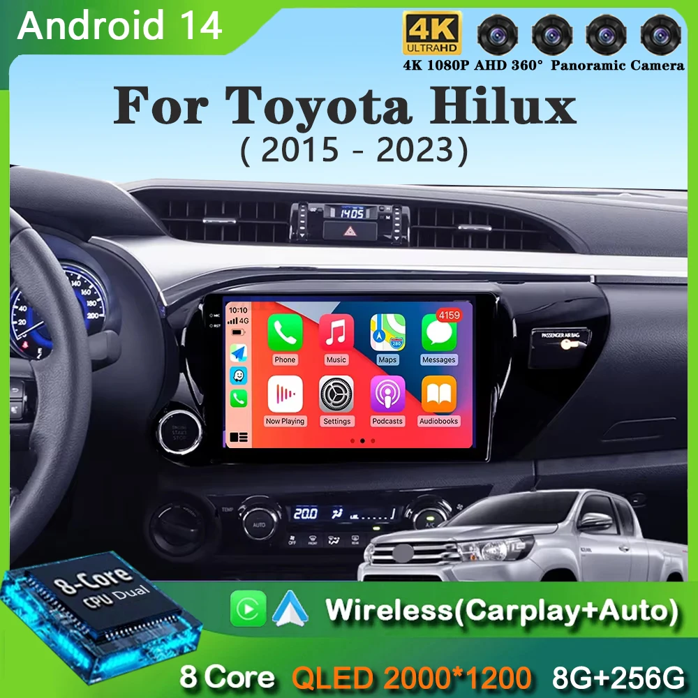 

Автомагнитола для Toyota Hilux Pick Up AN120 2015 - 2023 Android 14, мультимедийный стерео видеоплеер GPS WIFI + 4G BT DSP