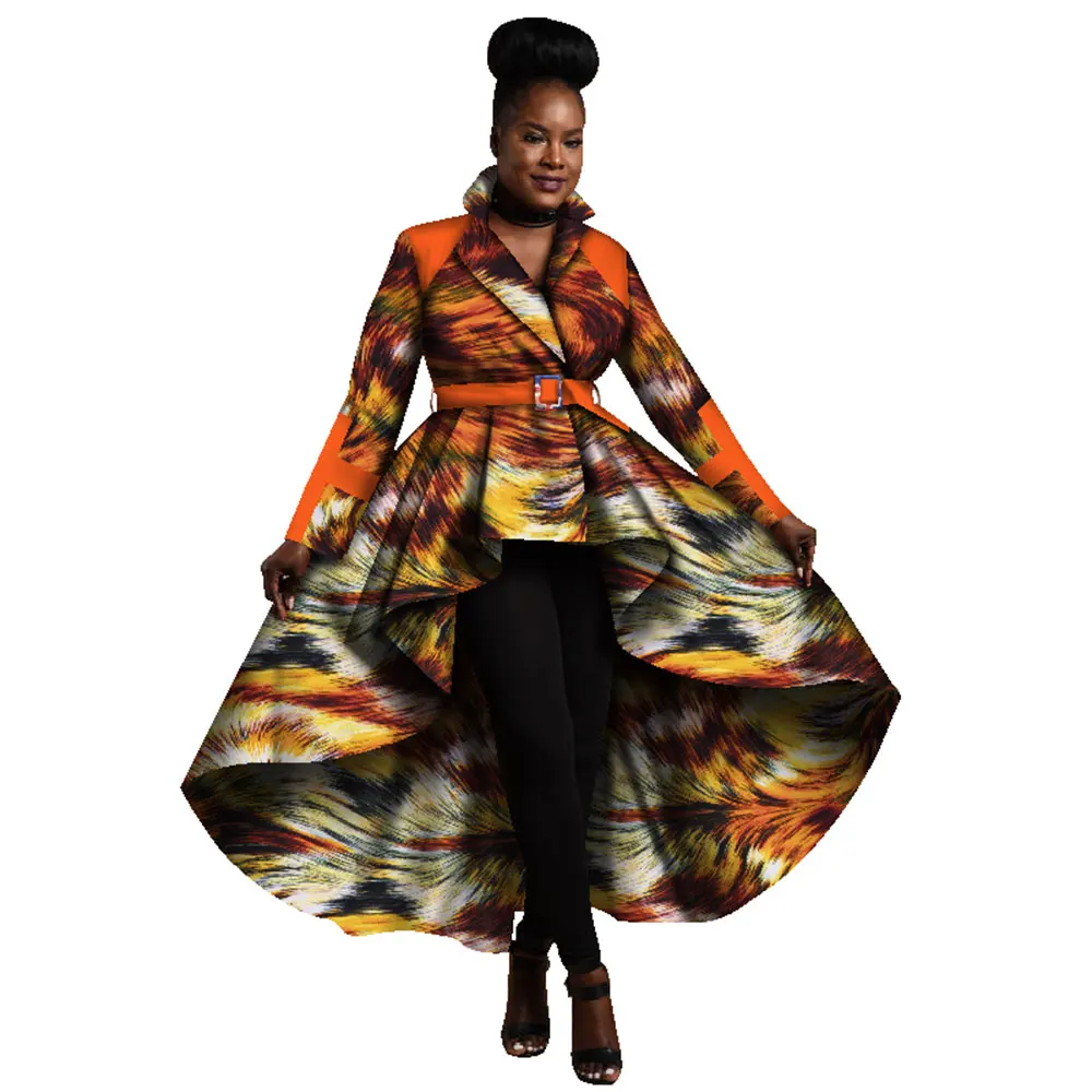 Africa Clothes Trench Coat for Women Ankara Fashion Printed Asymmetry Outfit African Top Dashiki Office Outwear Plus Size WY1266 image 6