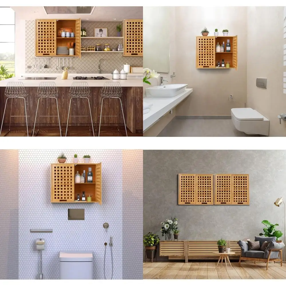 

Бамбуковый шкаф для хранения над унитазом с дверцей и полками для ванной, кухни и гостиной