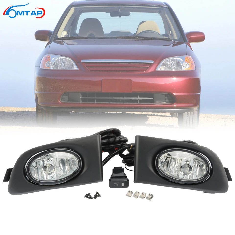 

MTAP Car Front Bumper Fog Light Set For HONDA Civic 2001-2002 ES Reflector Lamp Foglight Foglamp Kit With Cable Switch H11 Bulbs