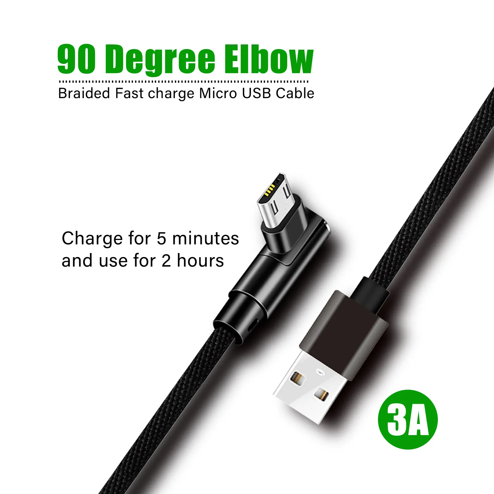 

Micro USB Cable 3A Fast Charger Cord 90degree elbow Data Cable for Samsung oppo vivo Android mobile Phone fast Charging USB wire