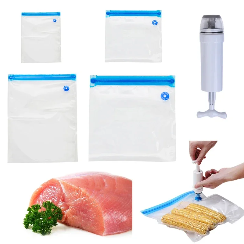 1Pc Reusable Food Vacuum Compression Bag Zip Lock Leakproof Mini Transparent Bag Shrink Plastic Storage Bags Kitchen Organizer