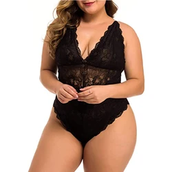 Women Plus Size Lace Bodysuit Teddy Lingerie One Piece Babydoll Clubwear