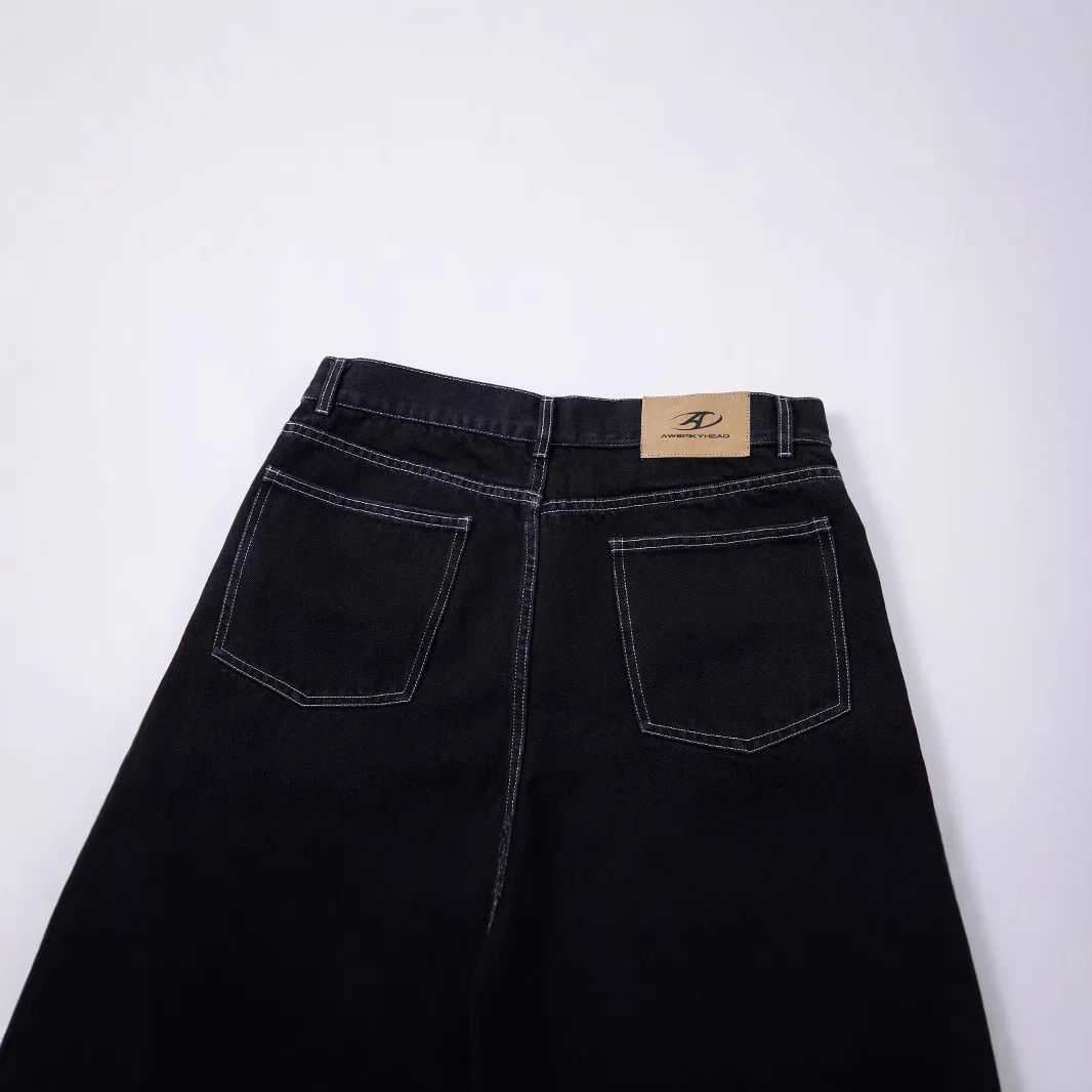 Nieuwe speciale ontwerp bedrukte jeans voor heren en dames, losse rechte mop retro lange broek