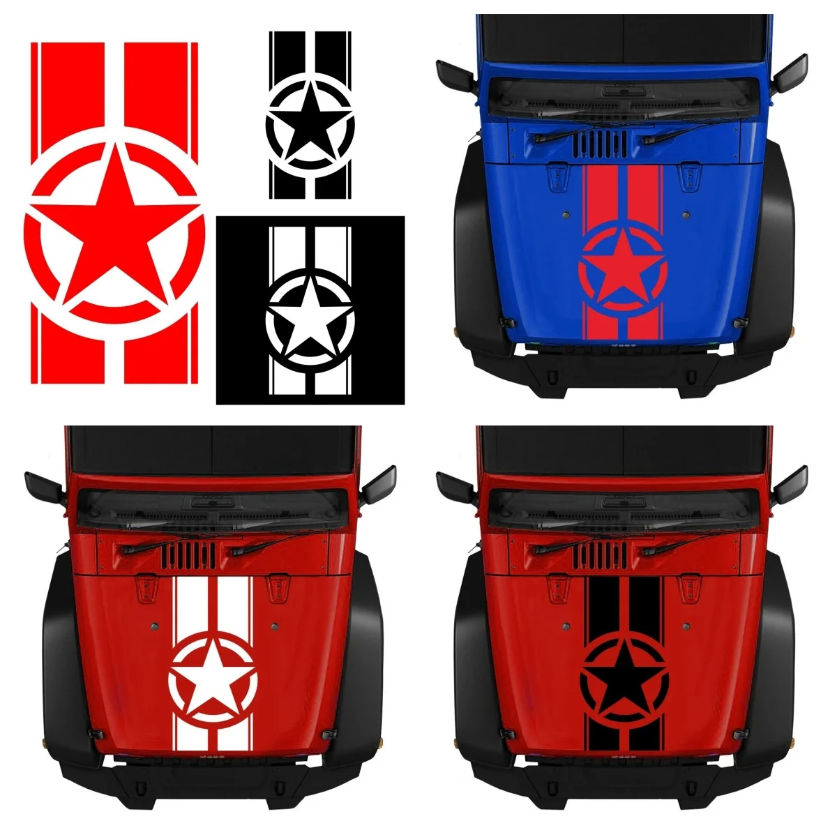 

Star & Stripe Military Decals - PVC Vinyl Hood Stickers for Car, Truck DIY Waterproof Accessories