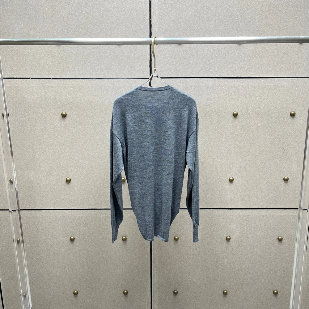 

100% Wool Women's Long-Sleeve T-Shirt, Knotted Detail Minimalist Commuter Crewneck Tees Top 2025 Winter New Arrival Y2K
