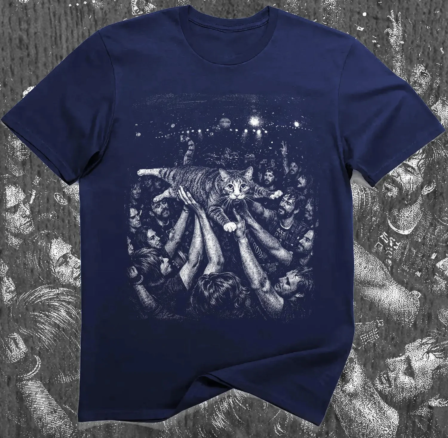 Crowd Surfing Cat Shirt, Funny Concert Party Kitty Meme Tee, Music Festival Animal Graphic,Four season popular unisex T-shirt
