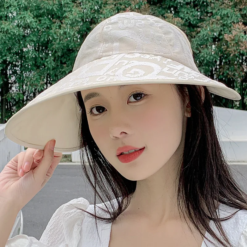 Summer Lace Air Top Broad-Brimmed Women's New Big Brim Casual Ponytail Sun Hat