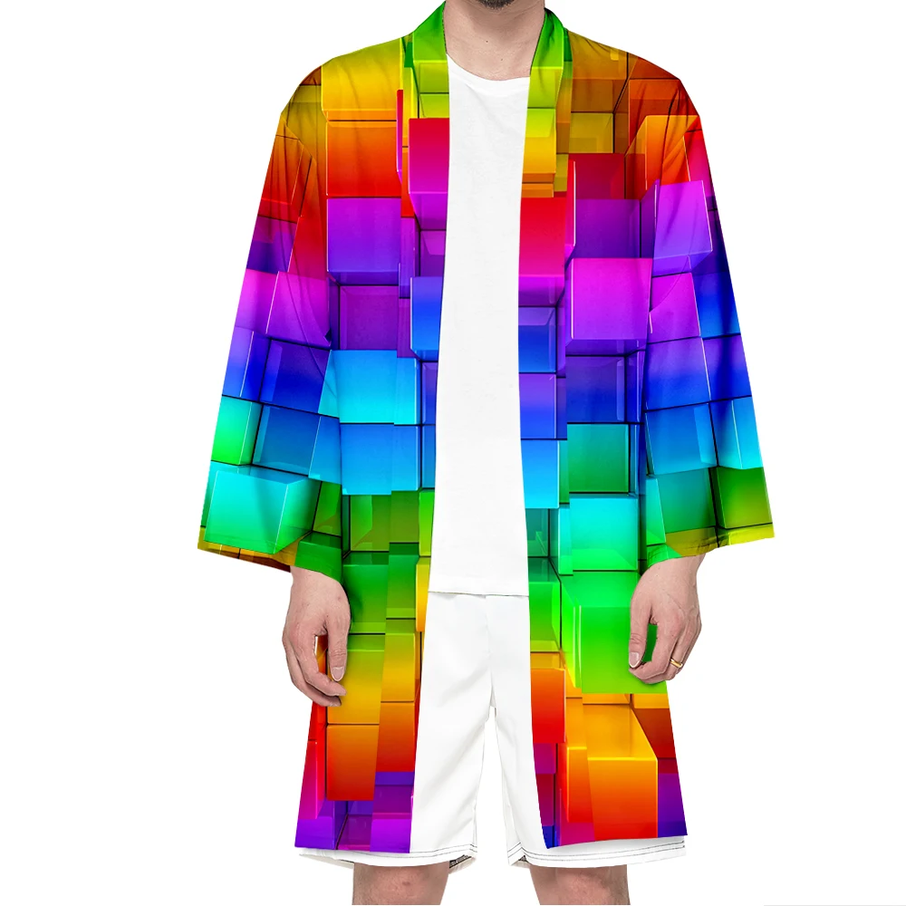 

Men Japanese Long Kimono Colorful Cardigan Samurai Costume Kimono Cosplay Women Kimonos Shirt Casual Yukata Fashion Jacket