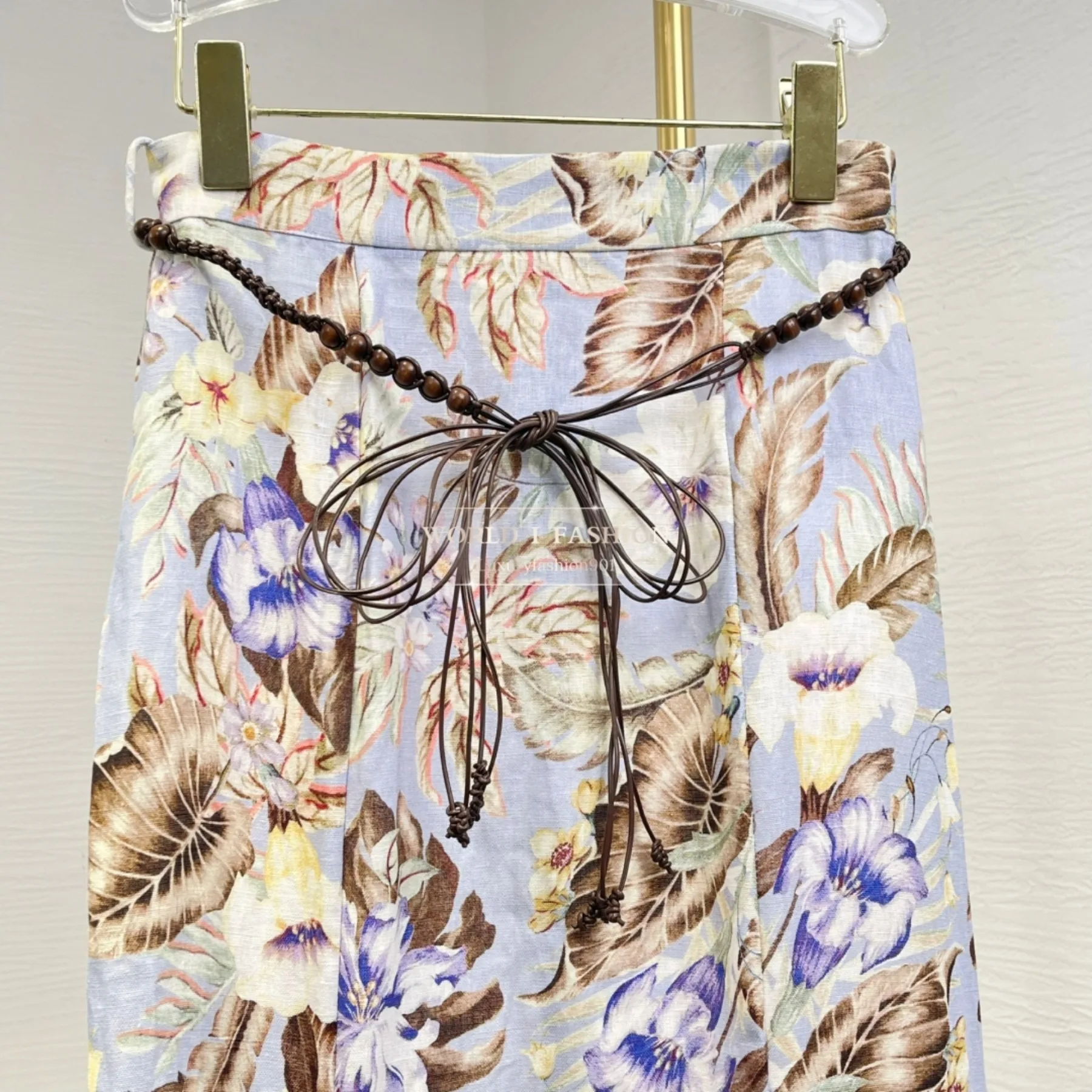 

Woman clothes Blue Violet Purple Floral Print Midi Skirt