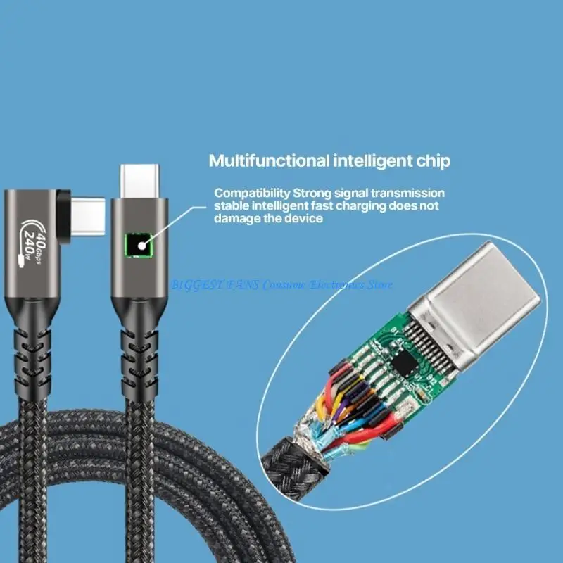

40Gbps USB4 TypeC Cable 90° Angled Connector 8K Display Rapid Data Transfer Sturdy Aluminum, Braided Nylon Cord