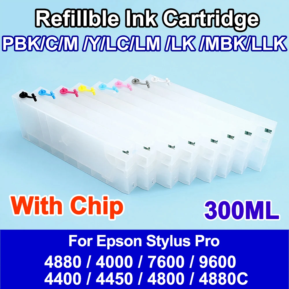 1 PC 300ML Empty Refillable ink cartridge With chip for Epson stylus pro4880 4880C 4000 7600 9600 4400 4450 4800 No Ink