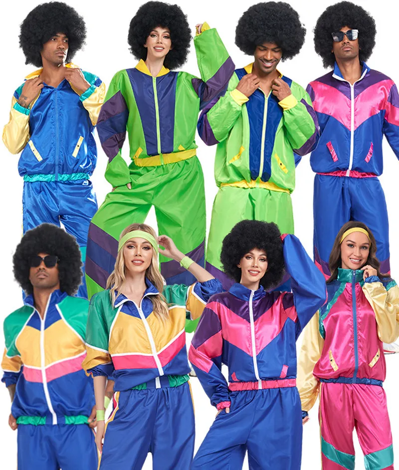 

70-е годы Ретро Хэллоуин Диско Пара Костюм Кожаный Мужской Танец Хип-Хоп Косплей Сценическая Одежда Полиэфирное Волокно