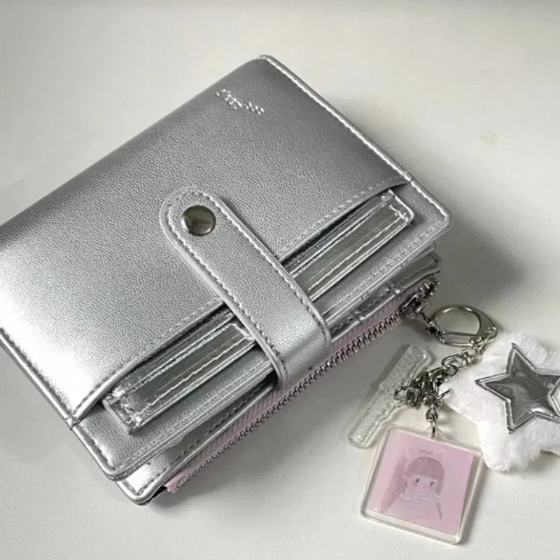 1Pcs Silver Small Notebook Soft Leather Girls Portable Card Holder Student Binder M5 Notepad Simple Ins Style Flipbook