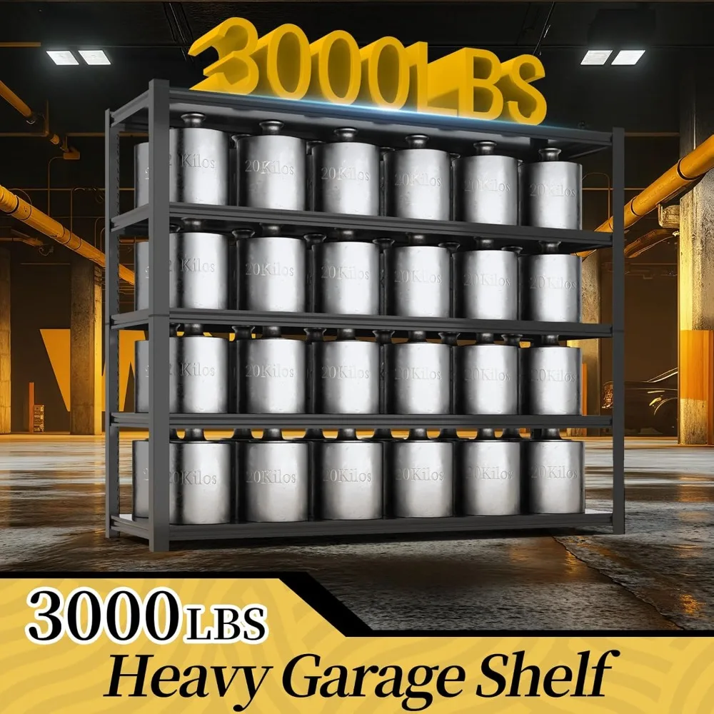 رفوف جراج شديدة التحمل مقاس 48 بوصة، أرفف تخزين 3000 رطل، رف تخزين قابل للتعديل من 5 طبقات، أرفف معدنية للمرآب/المستودع