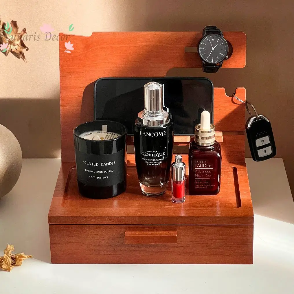 Jewelry storage is made of pure solid wood multi-layer racks with built-in drawers, specially designed for watches and eyewear