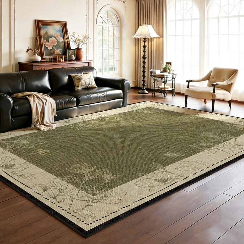 VIKAMA Vintage Floral Border Large Living Room Area Carpet, Soft Non Slip Floor Mat, Plant Interior Home Decoration