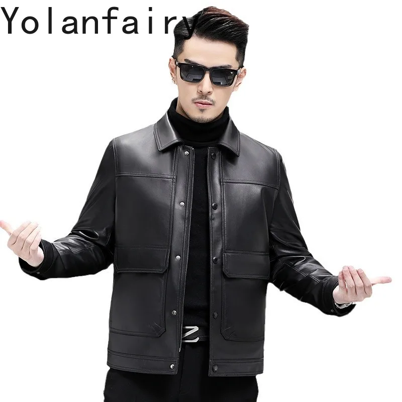 YOLANFAIRY Genuine Leather Cowskin Jackets for Men Spring Autumn Down Jacket Removable Liner Casual Clothing Chamarras De Piel