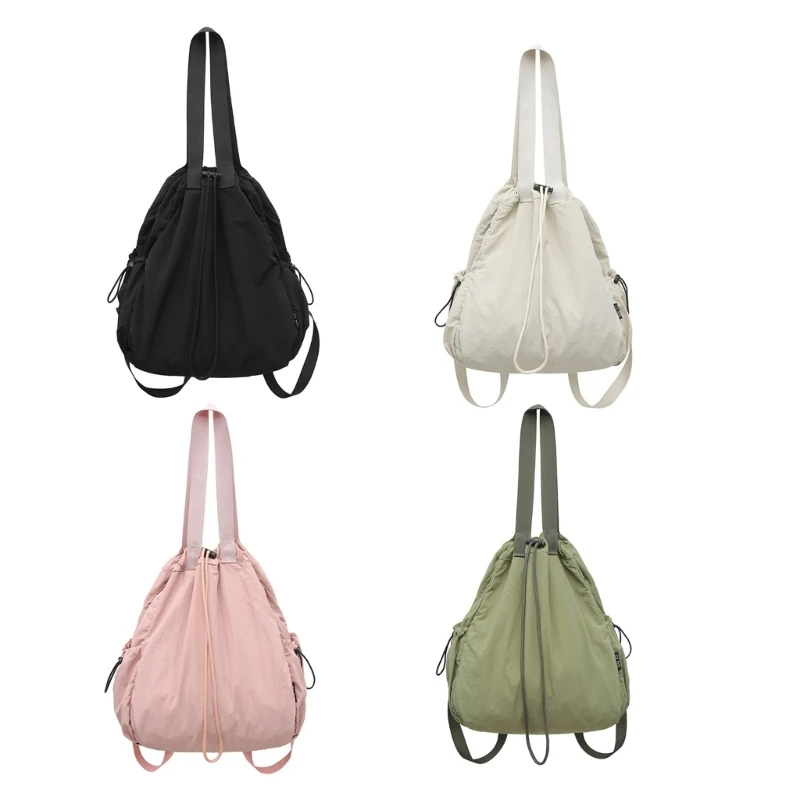 

Drawstring Nylon Backpack Casual Schoolbag for Teen Solid Color Shoulder Handbag E74B