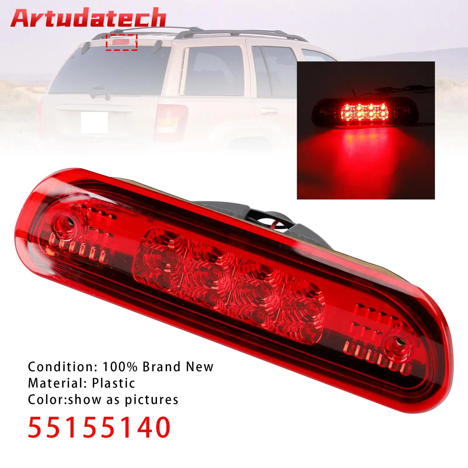 

Светодиодный третий стоп-сигнал Artudatech 55155140 для Jeep Grand Cherokee 1999 2000 2001 2002 2003 2004, красные автомобильные аксессуары