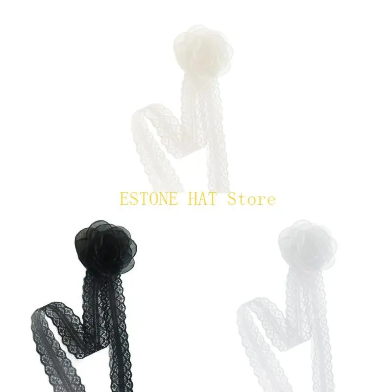 

49MF Camellia Choker Flower Choker Necklace Rose Choker Hairband Necklace