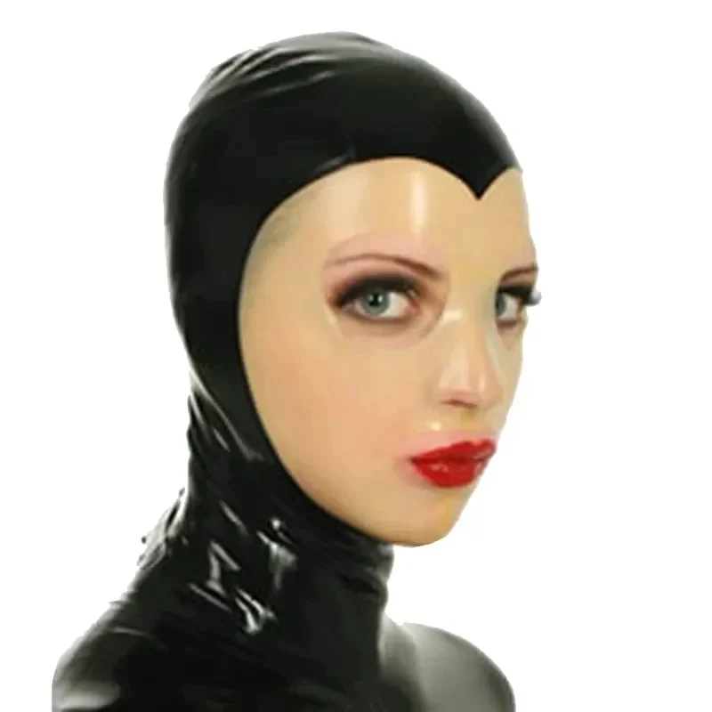 Latex Mask with Transparent Clear Face Rubber Headwear Hood for Patry Back Zipper Handmade Costumes