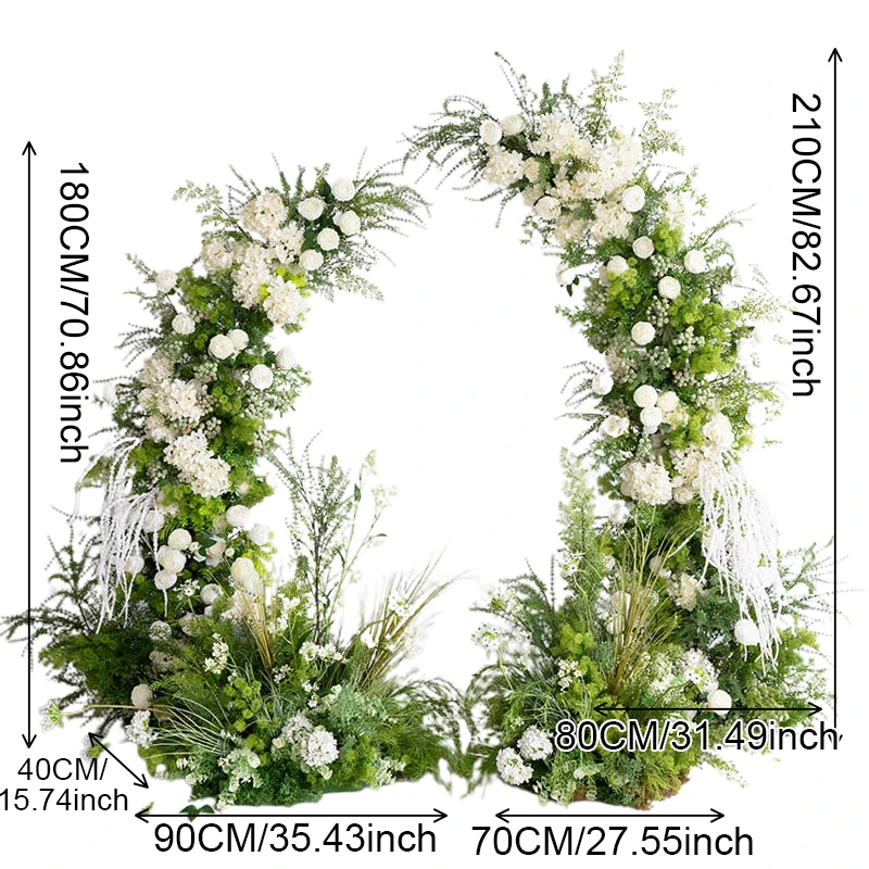 أوراق النباتات الخضراء وخلفية صف الزهور البيضاء للزفاف ، حامل قوس القرن ، ممر المسرح ، لوازم الترتيب ، ديكور الأرضيات #6