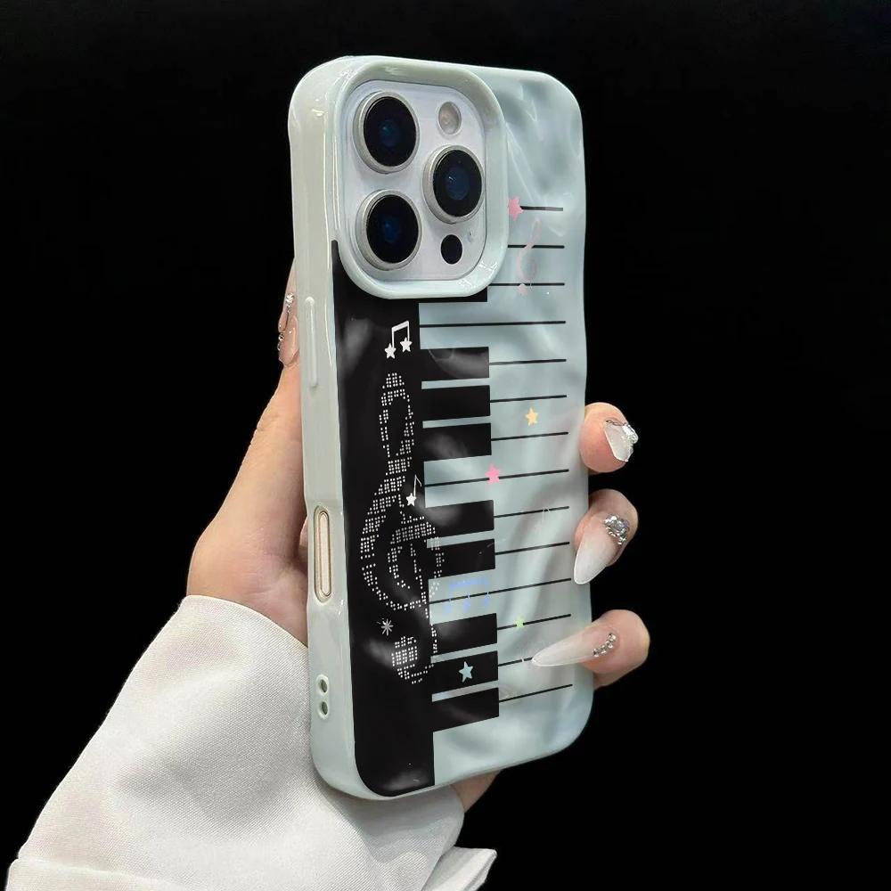 Kreatives Klaviertasten-Muster Handyhülle für iPhone 17 16 15 14 13 12 11 Pro Max 14 Plus 17Air Falten-Wellen Weiche Silikonhülle – Detail 10