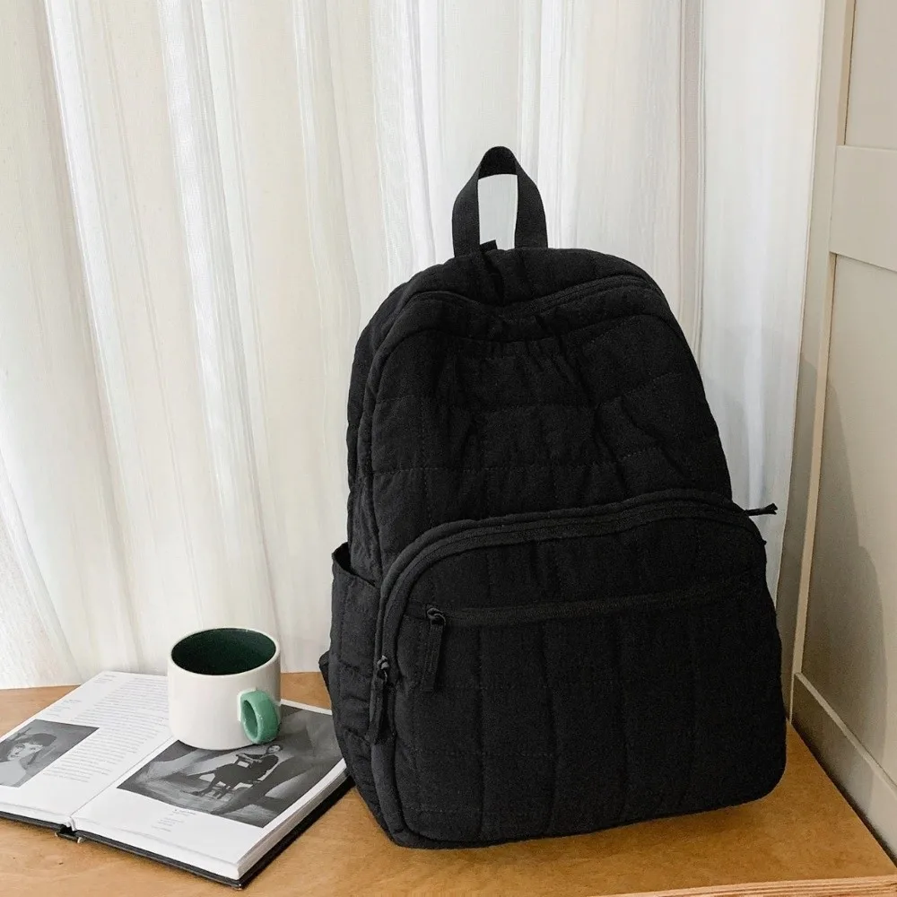 

Unisex Quilted Travel Backpack Solid Color Nylon Laptop Backpack Multi-pocket Large Capacity Student Schoolbag