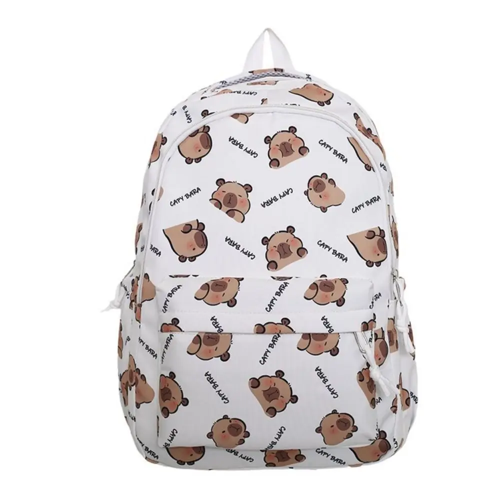 Sac à dos portable de grande capacité Capybara, sac initié à fermeture éclair de style coréen, sac d'école de dessin animé animal imprimé, étudiant