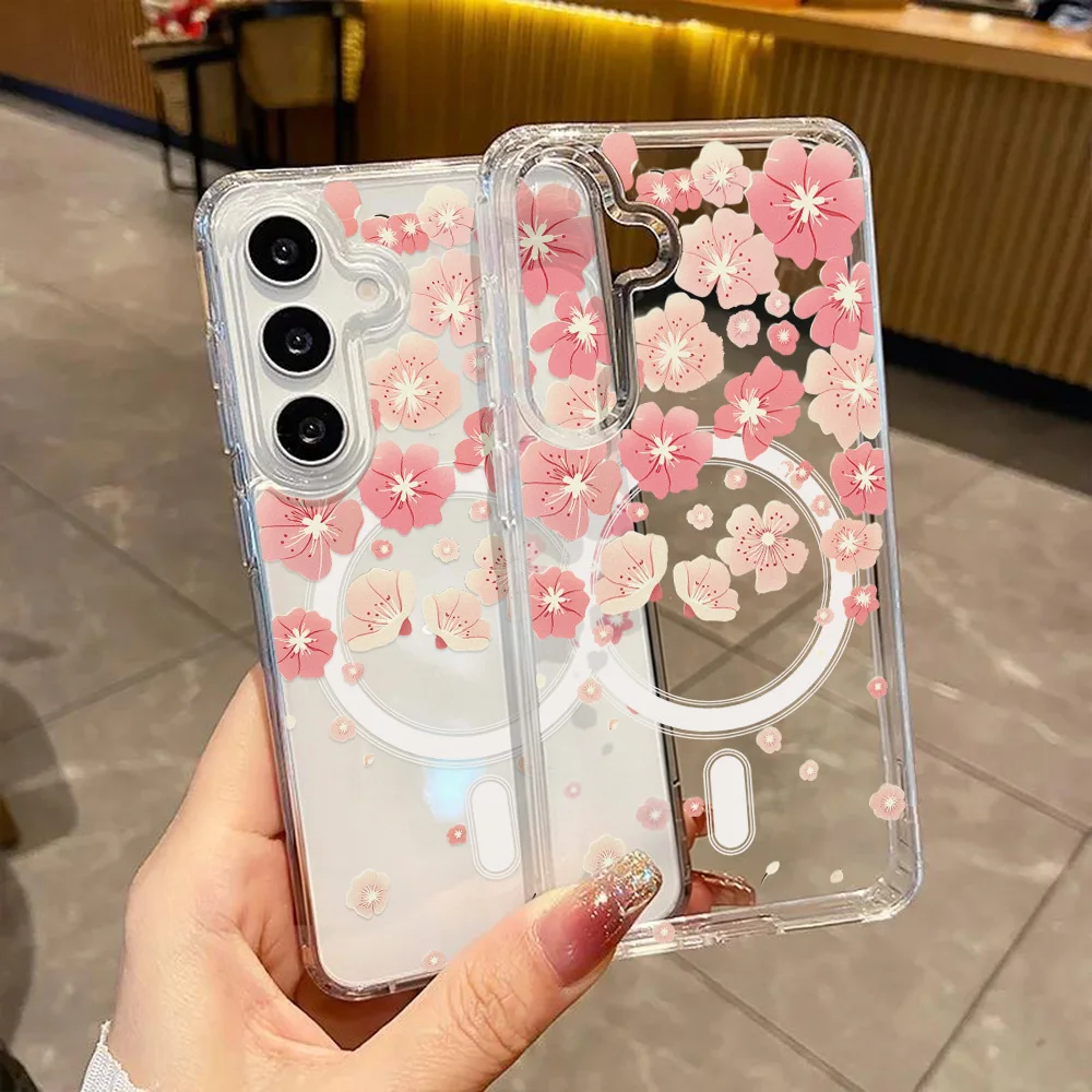 Magnetic Phone Case for Samsung Galaxy A57 A56 A54 A37 A36 A35 A25 A17 5G A07 A06 A15 A16 4G Cases pink cherry blossoms Fundas