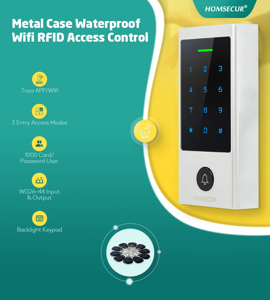 HOMSECUR H1-WIFI-EM Waterproof IP66 APP WIFI Password Access Control WG26~44 Anti-Vandal