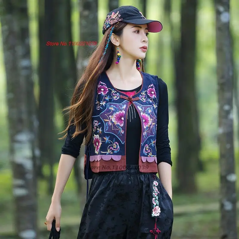 

2024 chinese traditional tang suit vest vintage flower embroidery hanfu qipao top oriental female cheongsam chinese hanfu vest