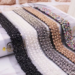 85cm Handmade Beads Lace Mesh Ribbon Fake Pearl Lace Trim Applique DIY Crafts Clothes Wedding Dress Accessories