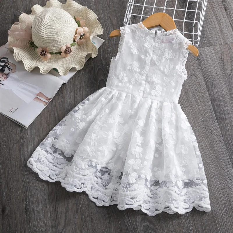 Summer Kids Dresses for Girls 3-8 Yrs Flower Lace Children Casual Clothing Birthday Party Vestidos White Wedding Evening Dress