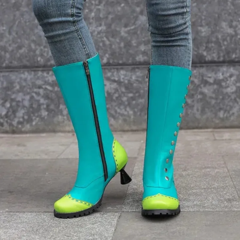 Fashion Women Knee Boots Rivet Zipper Boot 2025 New Riding Boots Female Autumn Winter Long Booties Mujer Size 34-43