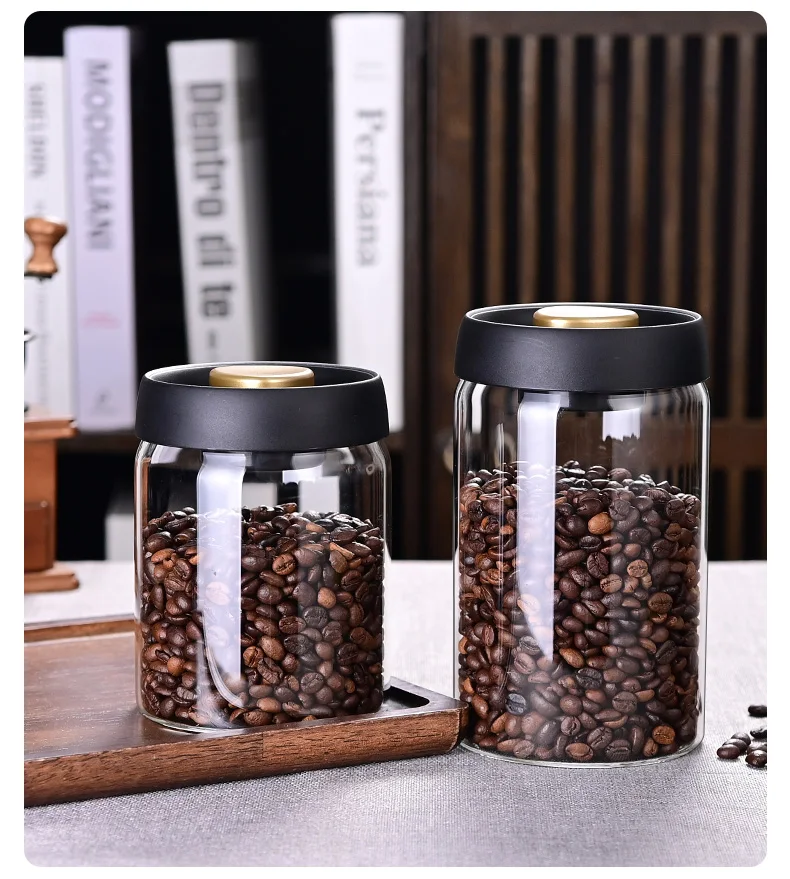 Coffee Bean Storage Jar, Vacuum-Sealed Jar, Kitchen Food Storage Glass Jar, Freshness Preservation Jar