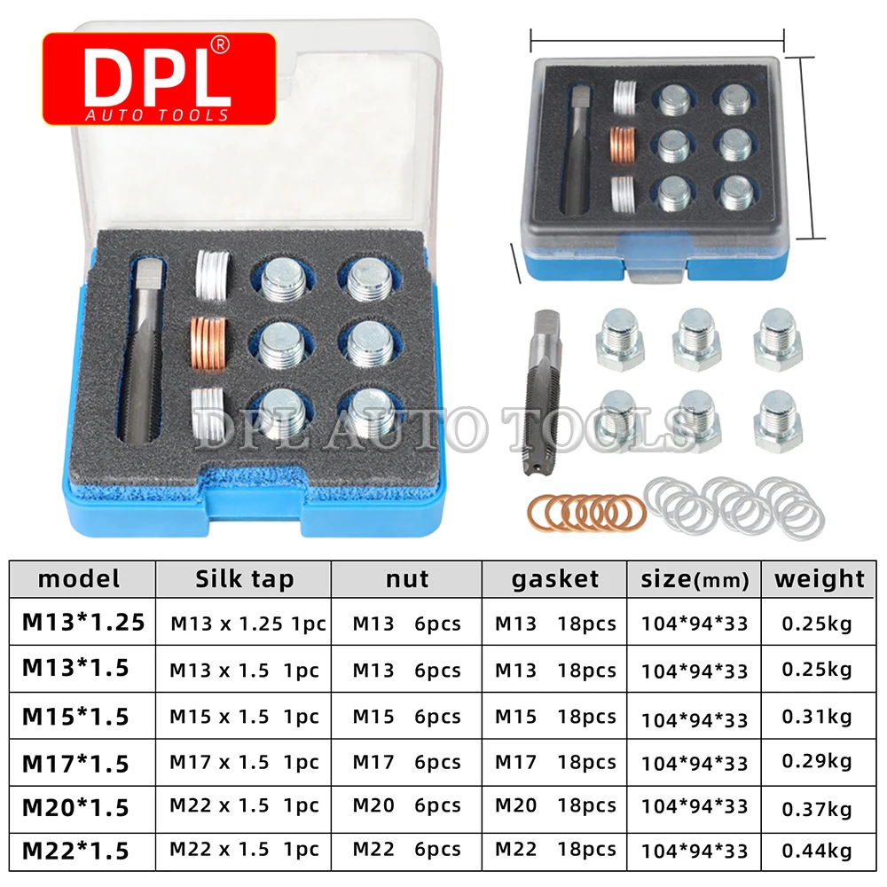 Tornillos de tapón de drenaje de aceite, Perno de reparación, M13, M15, M17, M20, M22, M13 x 1,25 a M22 x 1,5mm (Paso)