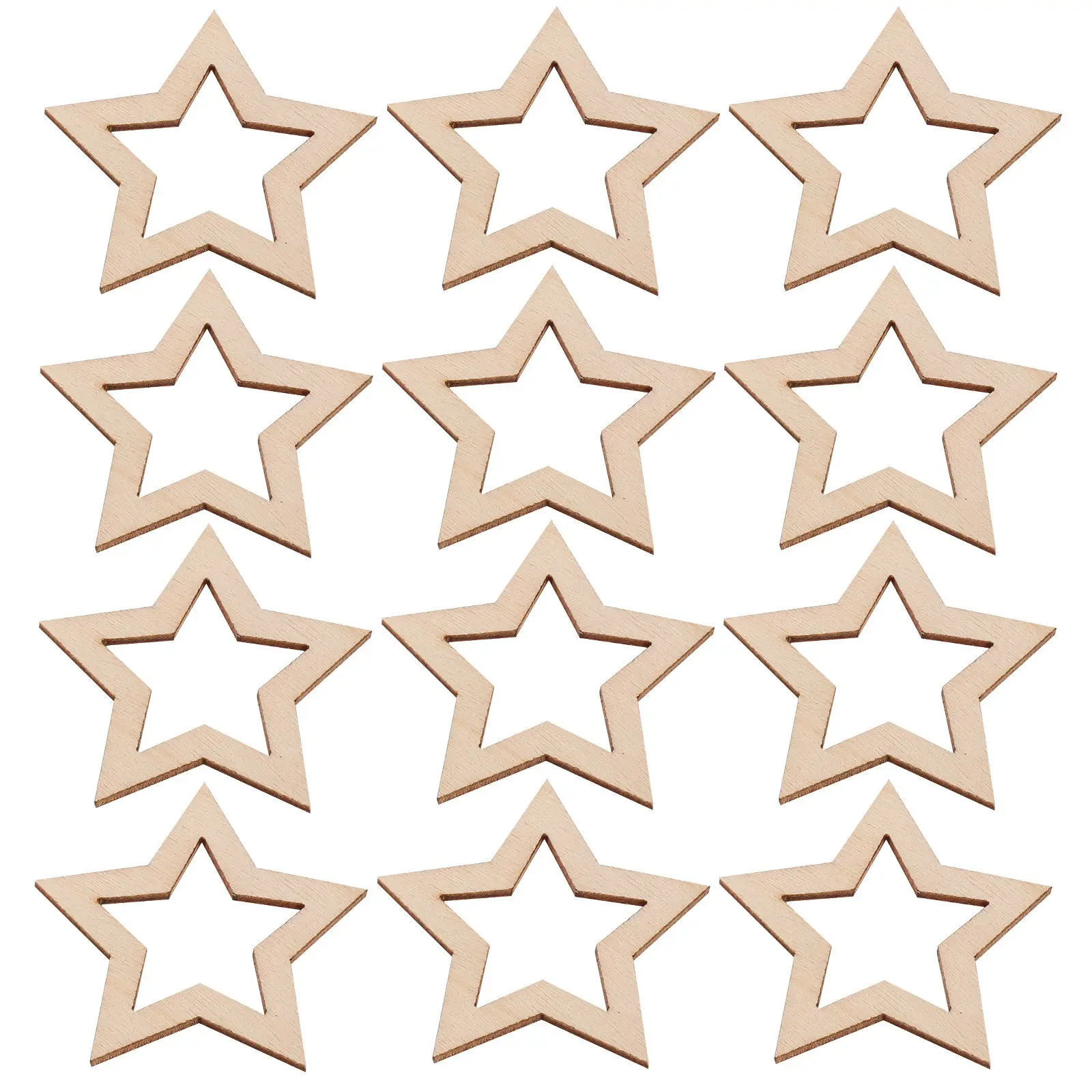 25Pcs Hollow Wooden Star Shapes Unfinished Wood Craft Cutouts Rustic Small Ornaments Christmas Tree Hanging Decoration