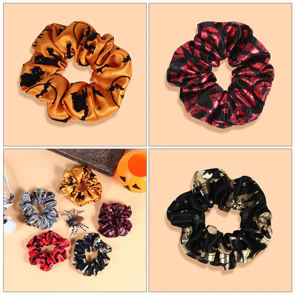 

5Pcs Halloween Hair Bands Elastic Bronzing Ponytail Holders Hair Rings for Parties and Daily Use Ponytail Holder