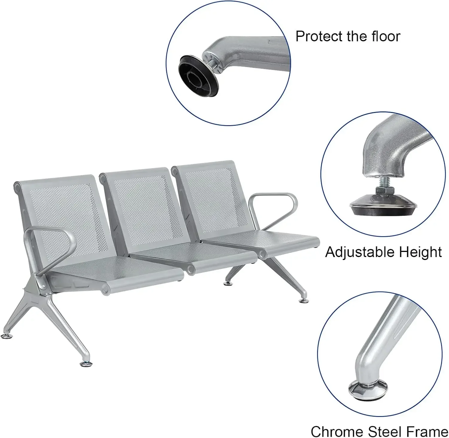 3-Seat Reception Chair - Waiting Room Chairs, Airport Chair Guest Bench for Office, Airport, Lobby, Hospital Salon Barber Hall R