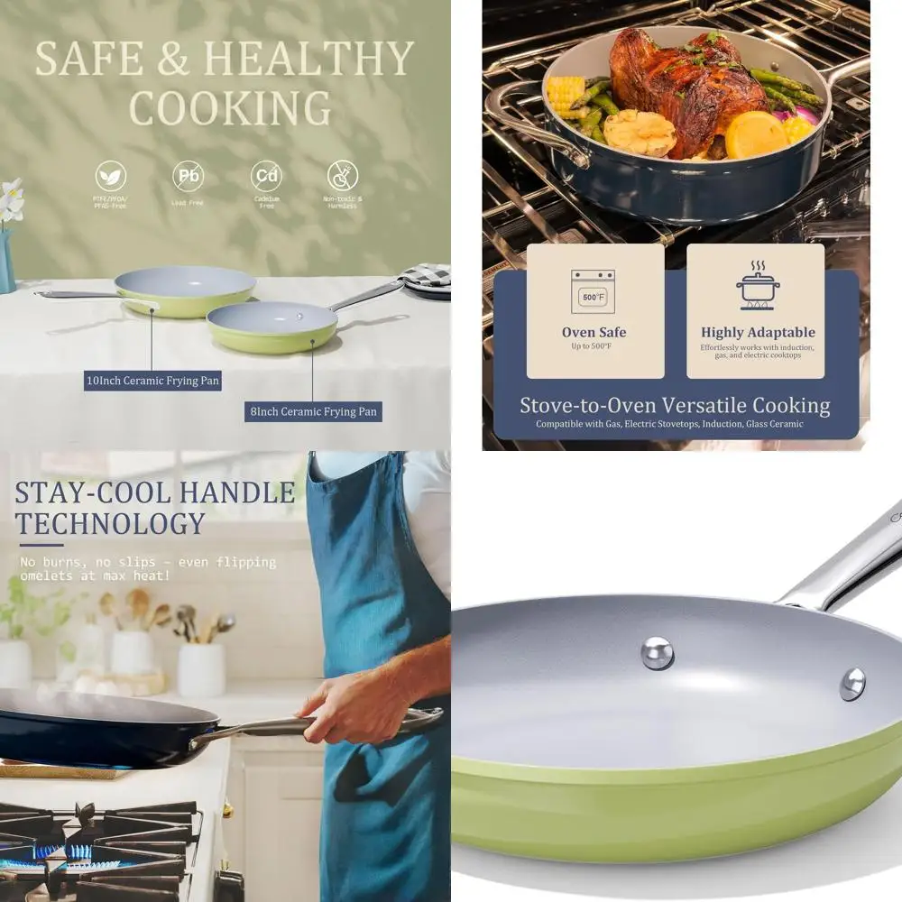 

Olive Green 10 Ceramic Nonstick Pan, Safe for Eggs, Pancakes, Stir Fry, Oven-Safe to 500°F, PTFE/PFOA/PFAS-Free, Compatible with