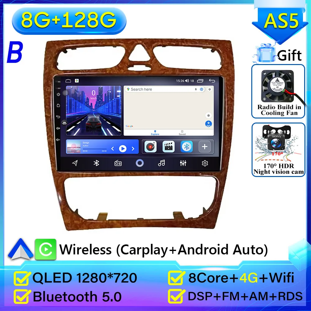Autoradio Carplay Voor Mercedes Benz C-Klasse W203 C200 C320 C350 CLK W209 2002-2005 navigatie GPS Android Auto 5G Wifi Geen 2din