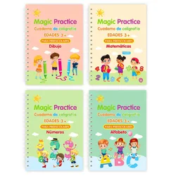 Free Wiping Spanish Magic Copybook Pen Preschools Kids Calligraphy Children Reusable Español Writing Practice Book Age 3-8