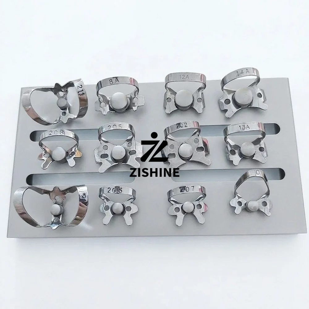 Stainless Steel Dental Rubber Dam Clamps Set 12 Pcs and Separate Storage Tray Autoclavable Teeth Care Tool for Clinic
