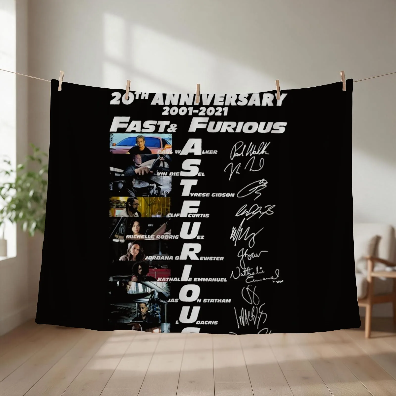 20th Anniversary 2001 2021 Fast Furious Signatures Classic Throw Blanket couch cozy soft plush fuzzy picnic outdoor blanket