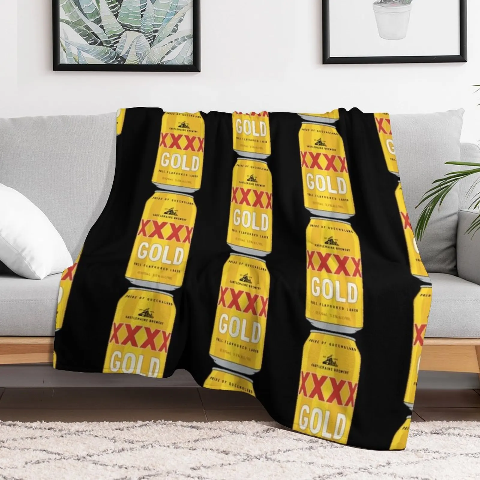 Hand-drawn XXXX Gold can Throw Blanket Personalized Gift Plaid Blankets