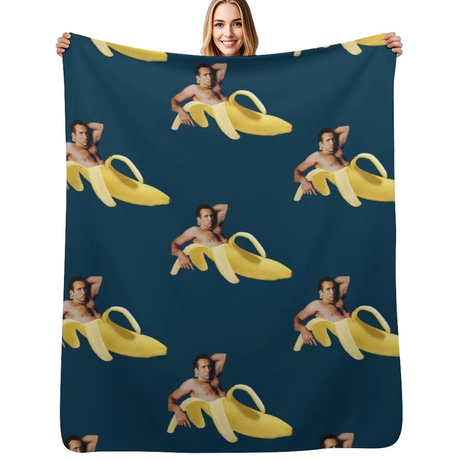 Nicolas Cage Banana Pattern Throw Blanket Lightweight Cozy Blanket for Bed Sofa